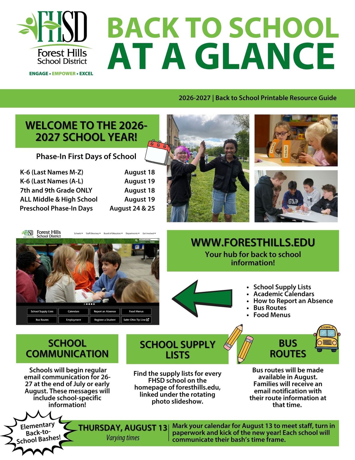 Back to School At a Glance document page one